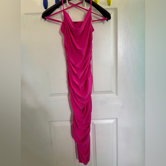 Elegant cross cross Fuchsia Draped Dress - Picture 1 of 4